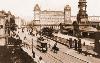 Scarborough Town centre scene with the Station, Pavillion Hotel and trams 