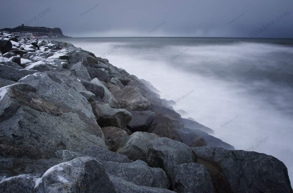 Snow storm over Scarborough Castle Large Version